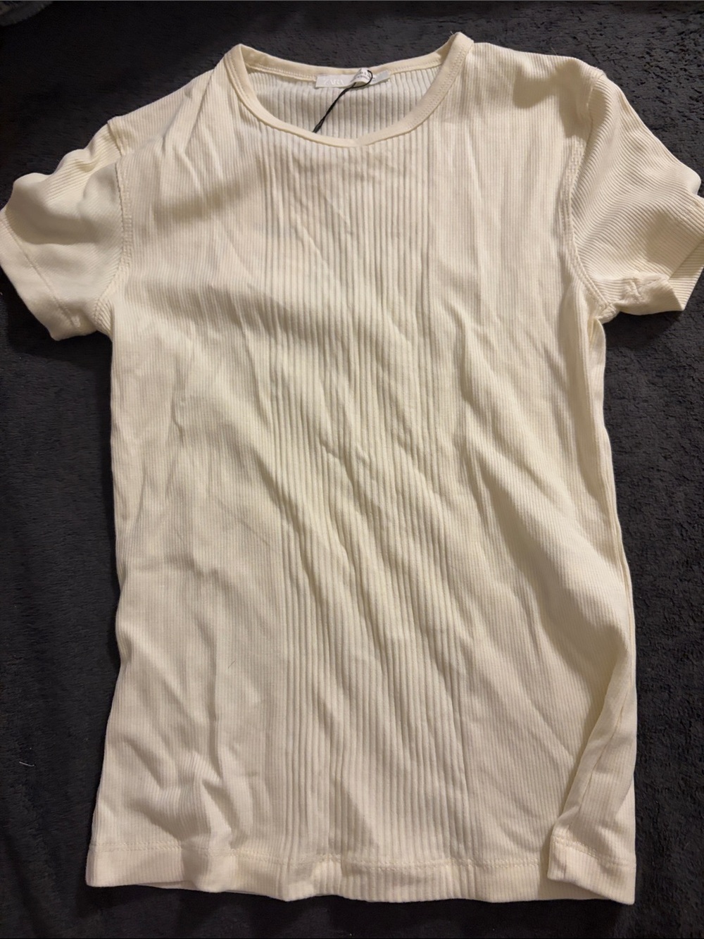 Women's Cream Ribbed Short Sleeve Top